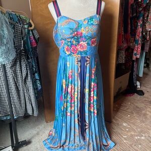 Sky Blue Floral Maxi Dress with Braided Strap Accent